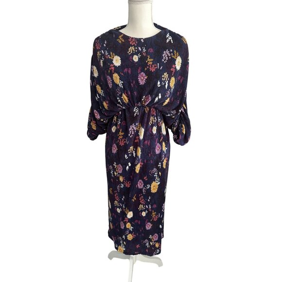 JAPPAREL Purple Floral Barrel Sleeve Midi Dress Size XS - Picture 3 of 7